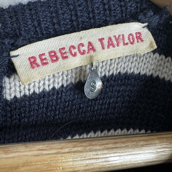 Rebecca Taylor Sweater Sz S Merino Wool Stripe Nautical Pullover Anchor Knit - Picture 7 of 12